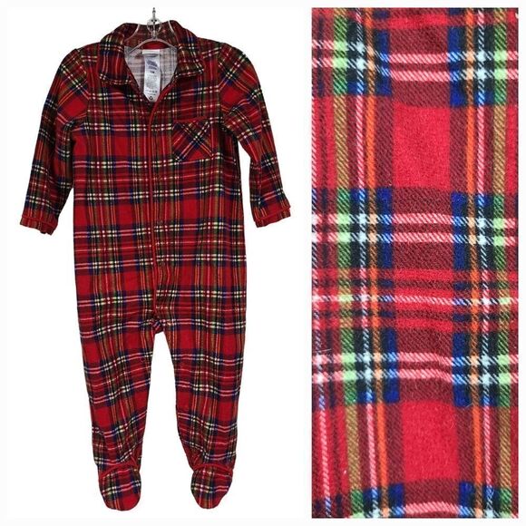 Nordstrom Little Me Baby 12M Soft Flannel Red Plaid One-Piece PJ Footie Snap Boy - Picture 1 of 11